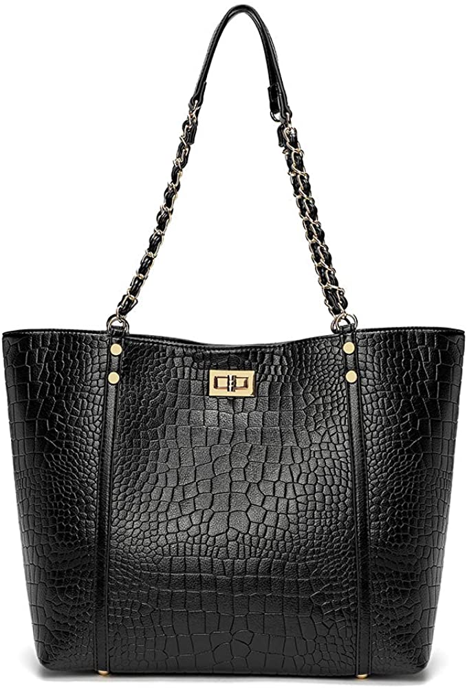 Price:$42.99    Handbags for Women Tote Bag Black Crocodile Pattern Top Handle Shoulder Bag Large Capacity Handbag for Work Dating Travel Use  Clothing