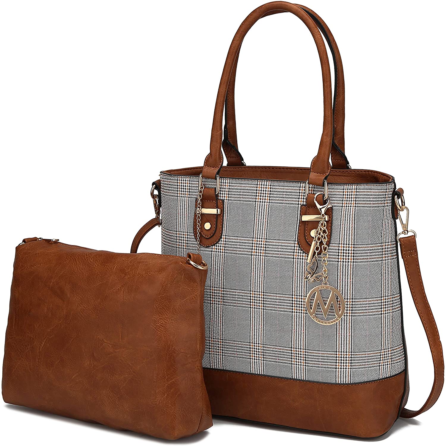 Price:$41.99    Mia K Collection 2-PC Set, Tote Bag for Women, Pouch Handbag Purse PU Leather Pocketbook Crossbody Shoulder Strap Brown  Clothing