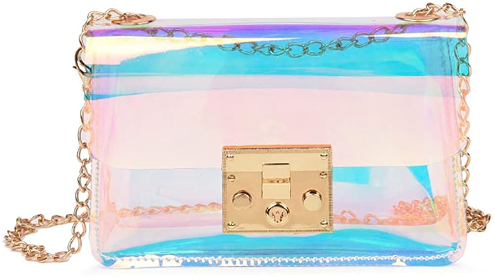 Price:$19.68 Mini Hologram Clear Cross Body Purse Shoulder Bag Handbag for Women (Style A)  Handbags   