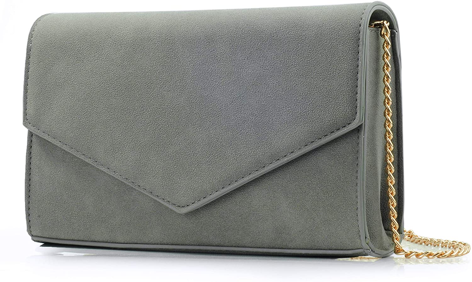 Price:$13.62 Minimalist Evening Envelope Clutch Chain Shoulder Bag Women Faux Leather Suede Purse (Grey)  Handbags   