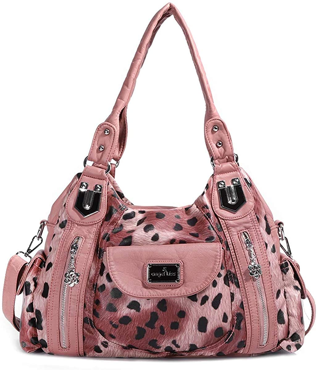 Price:$39.99    Angel Kiss Roomy Fashion Hobo Womens Handbags Ladies Purse Satchel Shoulder Bags Tote Washed Leather Bag (A-AK812-3B L12 PINK)  Clothing