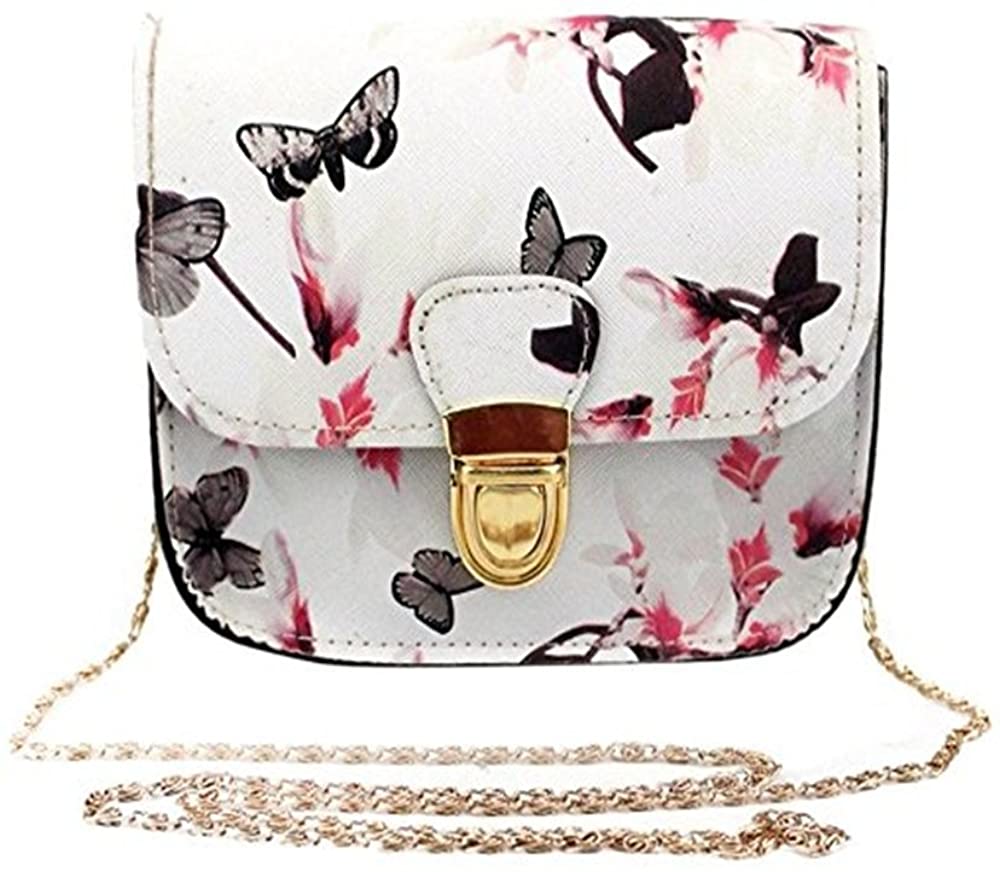 Price:$8.99    Womens Shoulder Bags Women Butterfly Flower Printing Handbag Shoulder Tote Messenger Bag (White)  Clothing