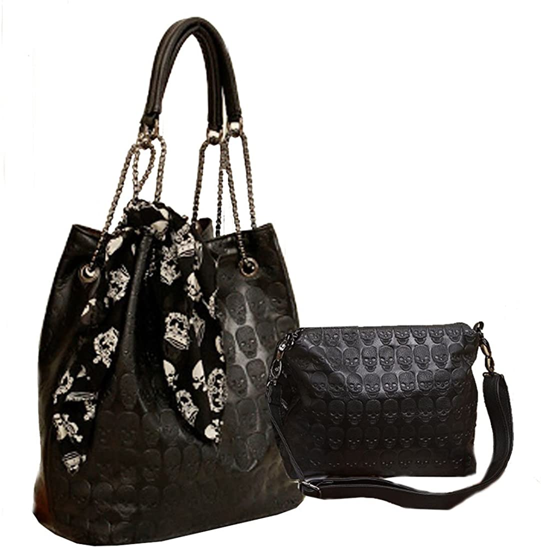 Price:$25.69    Womens Skull Print PU Leather Hobo Tote Shoulder Bag Package Handbag with Gift  Clothing