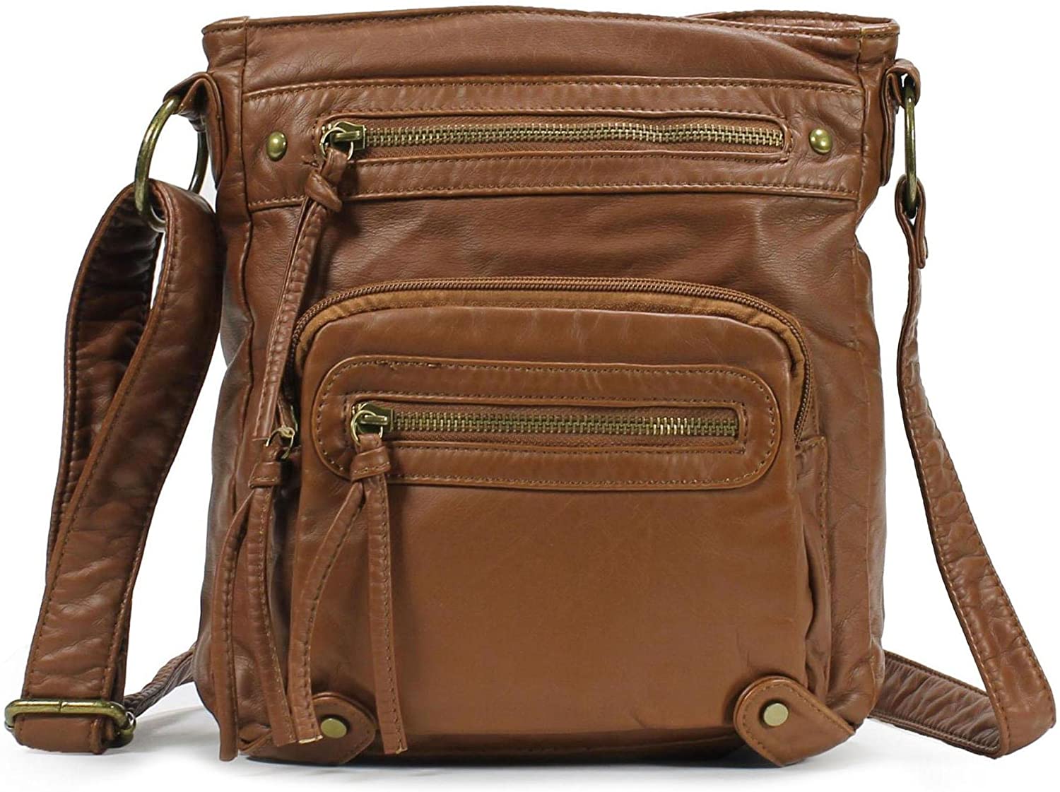 Price:$22.99 Scarleton Small Crossbody Shoulder Bag for Women, Ultra Soft Washed Vegan Leather, Brown, H169304  Handbags   