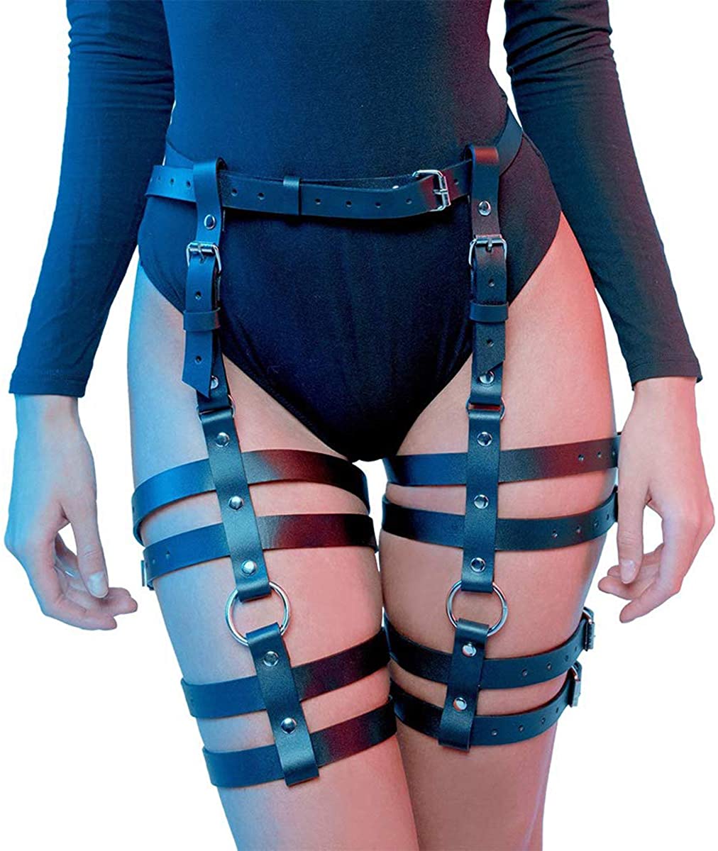 Price:$16.99    Nonebrand Women Leg Harness Caged Thigh Holster Garters Harajuku Adjustable Waist Leg Cincher Cage Belt (LP-005)  Clothing
