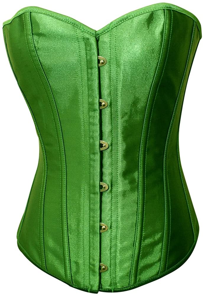 Price:$19.99    Chicastic Emerald Green Satin Sexy Strong Boned Corset Lace Up Overbust Bustier Bodyshaper Top - Large  Clothing