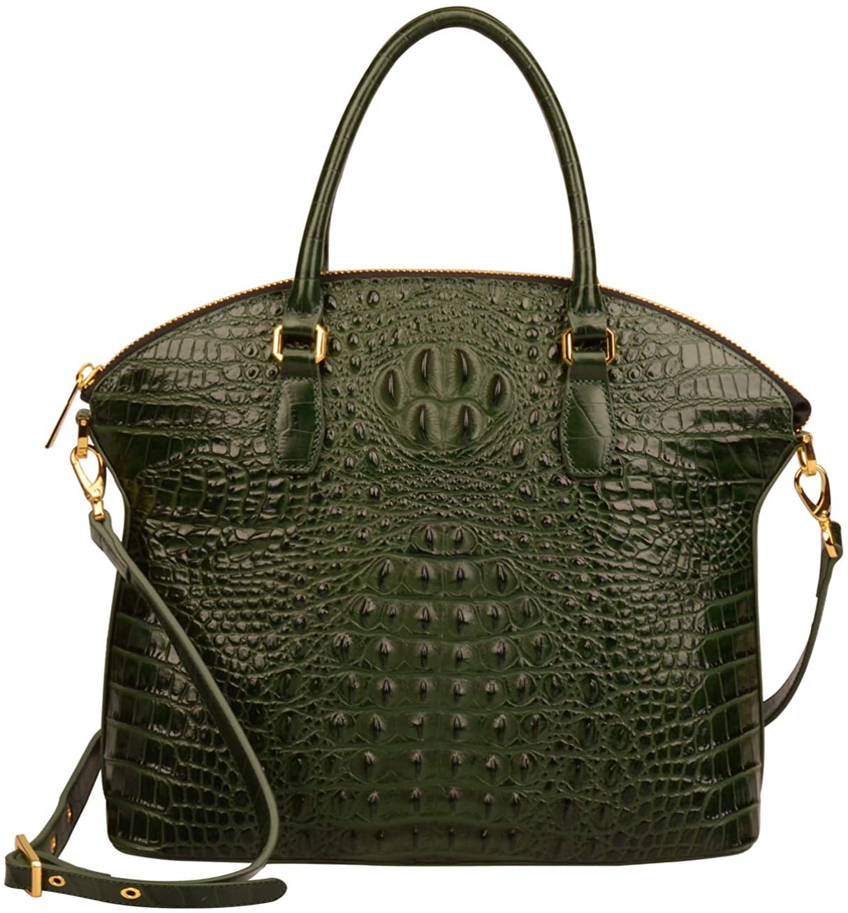 Price:$159.90 Ainifeel Women's Genuine Leather Crocodile Embossed Large Top Handle Handbags Satchel Shoulder Bags (Large (14.6'' x 5.1'' x 12.6''), Dark Green)  Handbags   