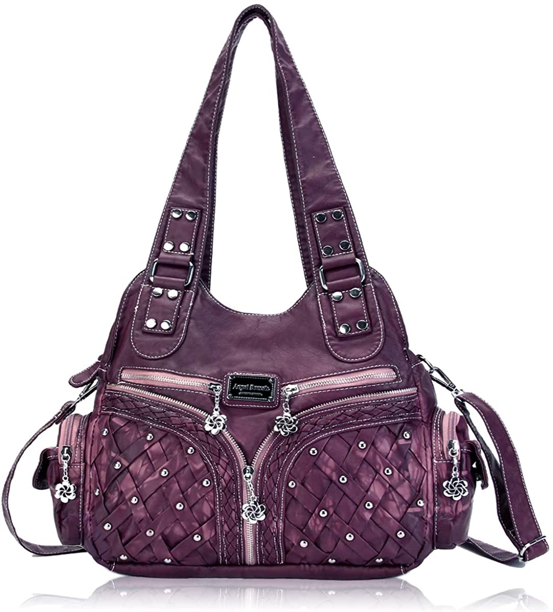 Price:$32.99    Angel Barcelo Roomy Fashion Hobo Womens Handbags Ladies Purse Satchel Shoulder Bags Tote Washed Leather Bag Red Mahogany  Clothing