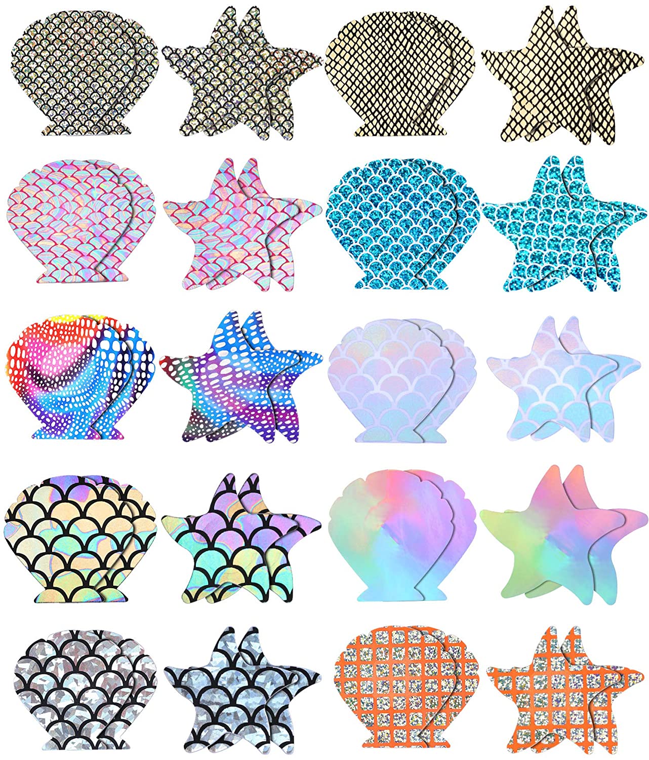 Price:$11.99 20 Pairs Nipple Covers Multi-Color Shell Breast Pasties Adhesive Starfish Nipple Covers at Amazon Women’s Clothing store