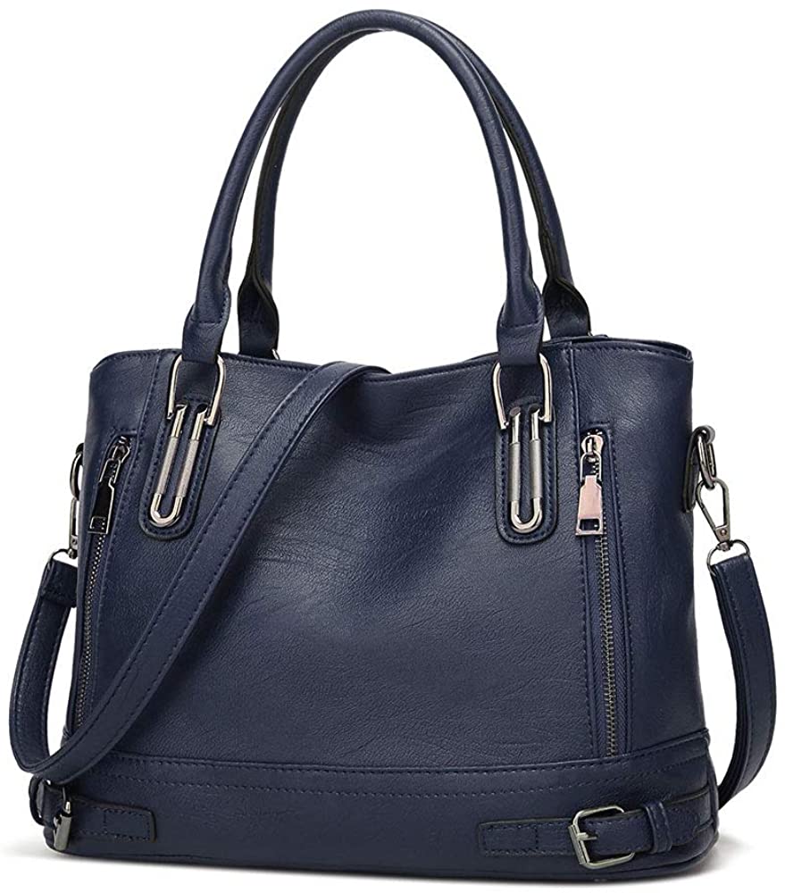 Price:$20.99    Women's Leather Large Tote Handbag Shoulder Crossbody Bag (Blue)  Clothing
