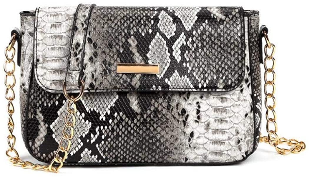Price:$19.99 YYW Snakeskin Pattern Box Bag Shoulder Bag Fashion Ladies Crossbody Bag Purse for Prom Travel (Black)  Handbags   