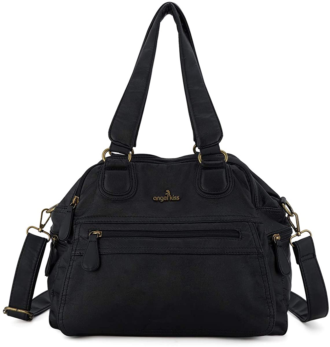 Price:$39.99    angel kiss Satchel Handbag for Women, Ultra Soft Washed Vegan Leather Crossbody Bag, Shoulder Bag, Tote Purse (KL6014-10BLACK)  Clothing