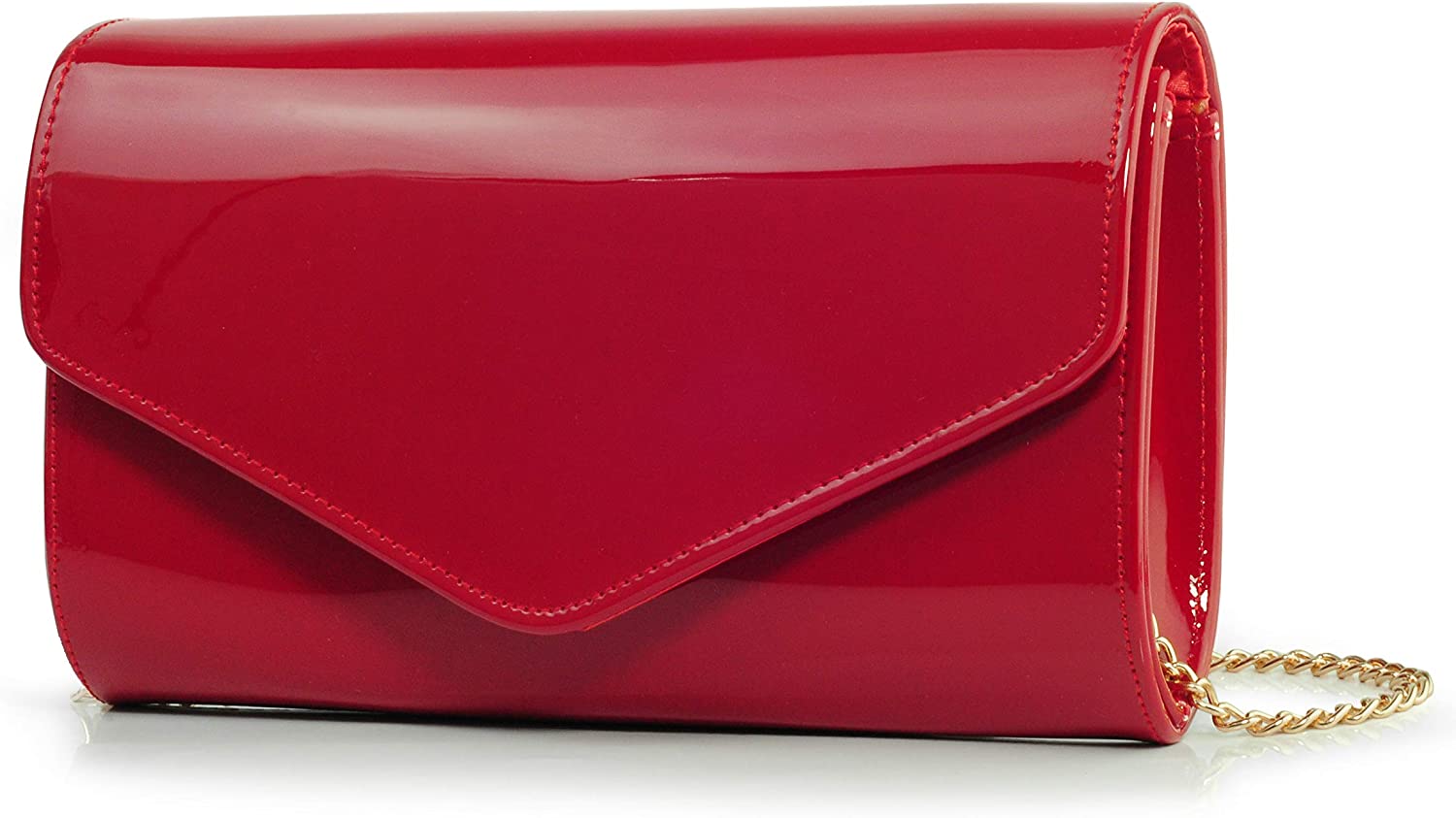 Price:$15.90 Glossy Envelope Evening Clutch Faux Patent Leather Women Chain Shoulder Bag Solid Color Purse  Handbags   
