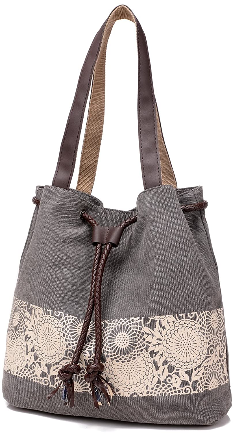 Price:$17.99 Women Printing Canvas Shoulder Bag Casual Hand Bags Purse with Leather Straps (gray)  Handbags   