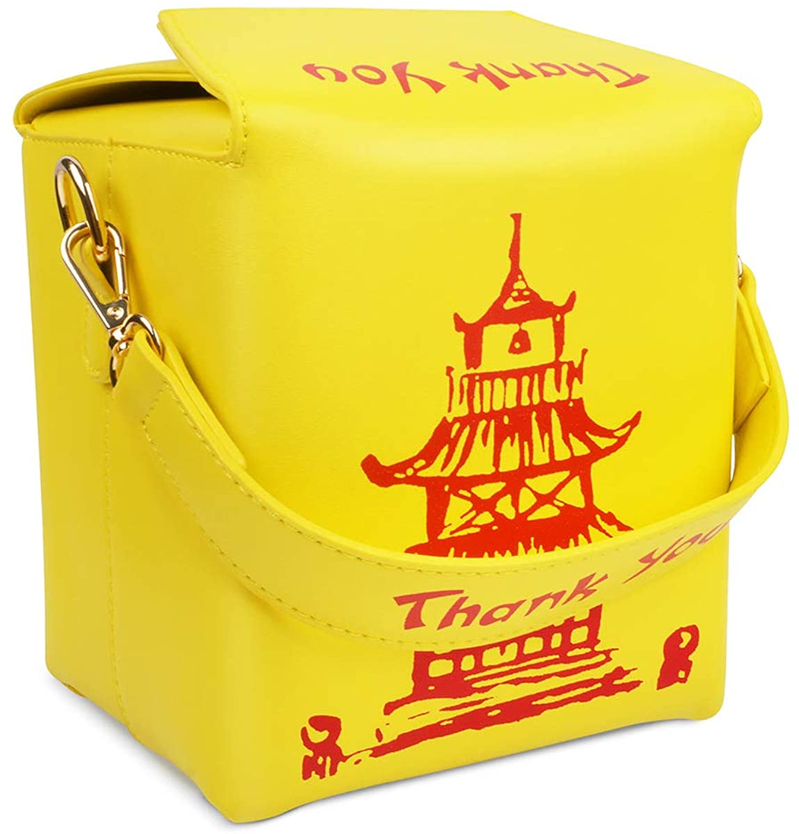 Price:$26.99 Fashion Crossbody Shoulder Bag, i5 Chinese Takeout Box Purse with Comfortable Chain Strap (yellow-red)  Handbags   