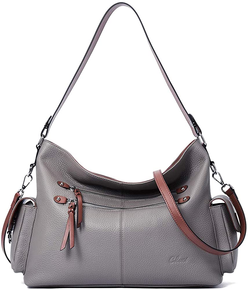Price:$68.99    Purses and Handbags for Women Designer Genuine Leather Hobo Tote Large Ladies Shoulder Bag Gray  Clothing