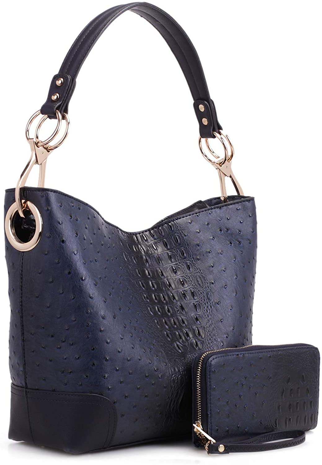 Price:$39.99    MKF Set Hobo Bag for Women & Wristlet Wallet – PU Leather Designer Handbag Purse – Shoulder Strap Lady Fashion, Navy  Clothing