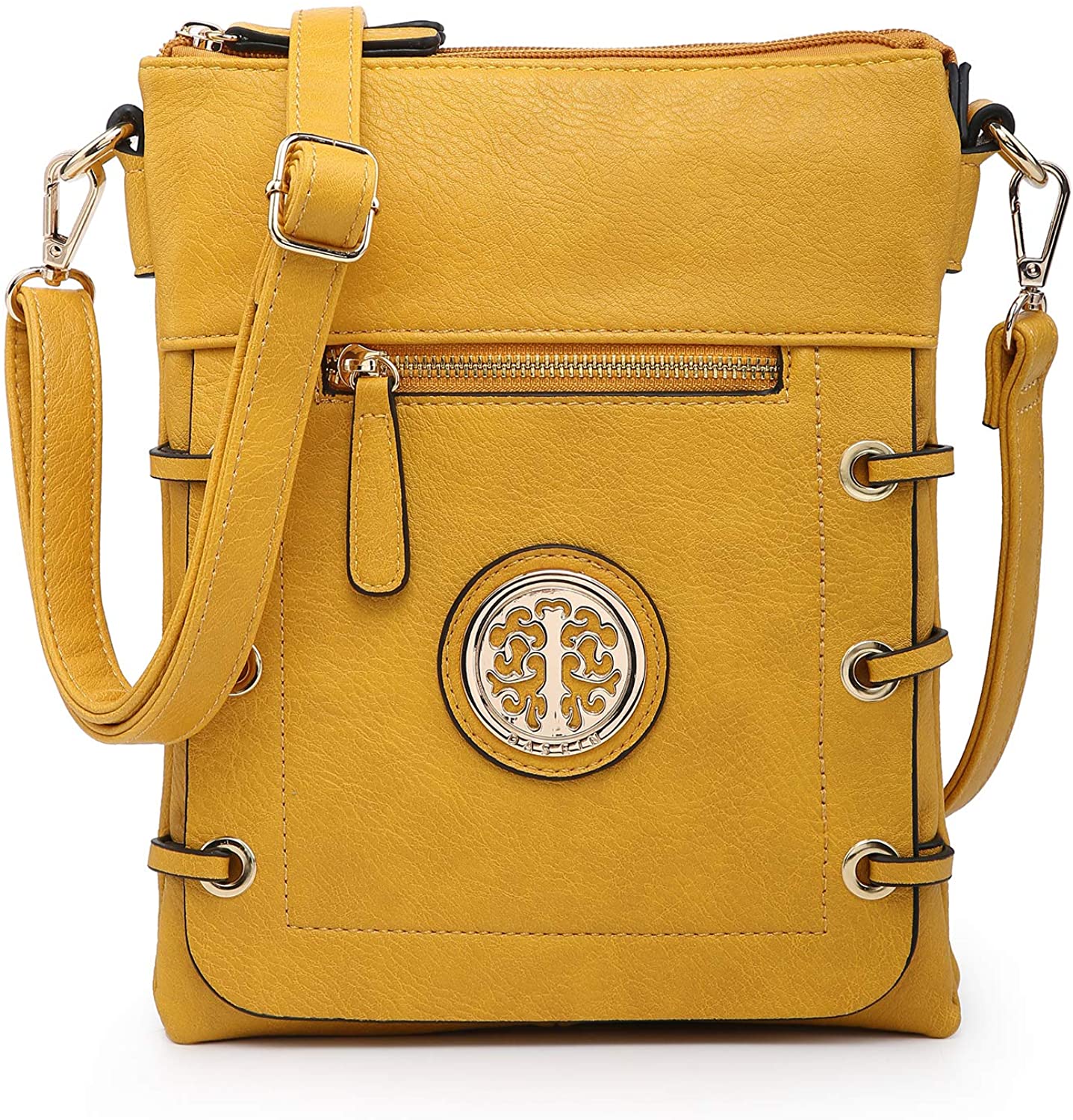 Price:$22.99 Dasein Women Double Zipper Compartment Crossbody Bag Lightweight Shoulder Purse with Multi Pockets (Yellow)  Handbags   