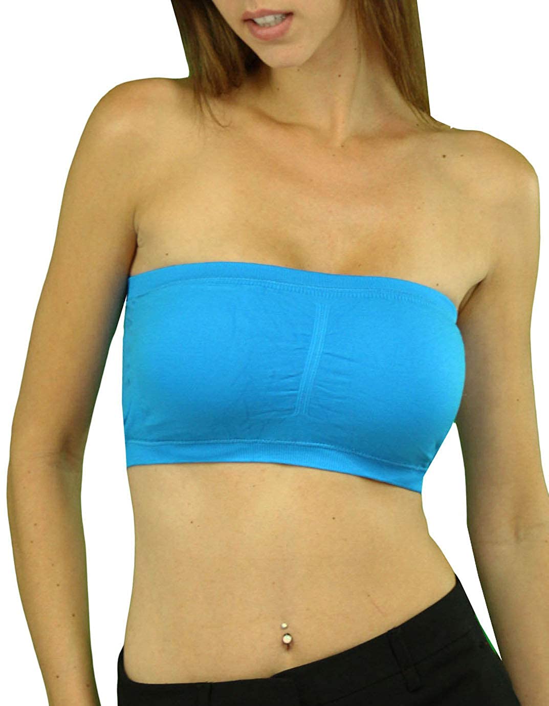 Price:$8.95 ToBeInStyle Women's Basic Seven inch Seamless Built in Bra Bandeau - Runched - Blue - OS at Amazon Women’s Clothing store
