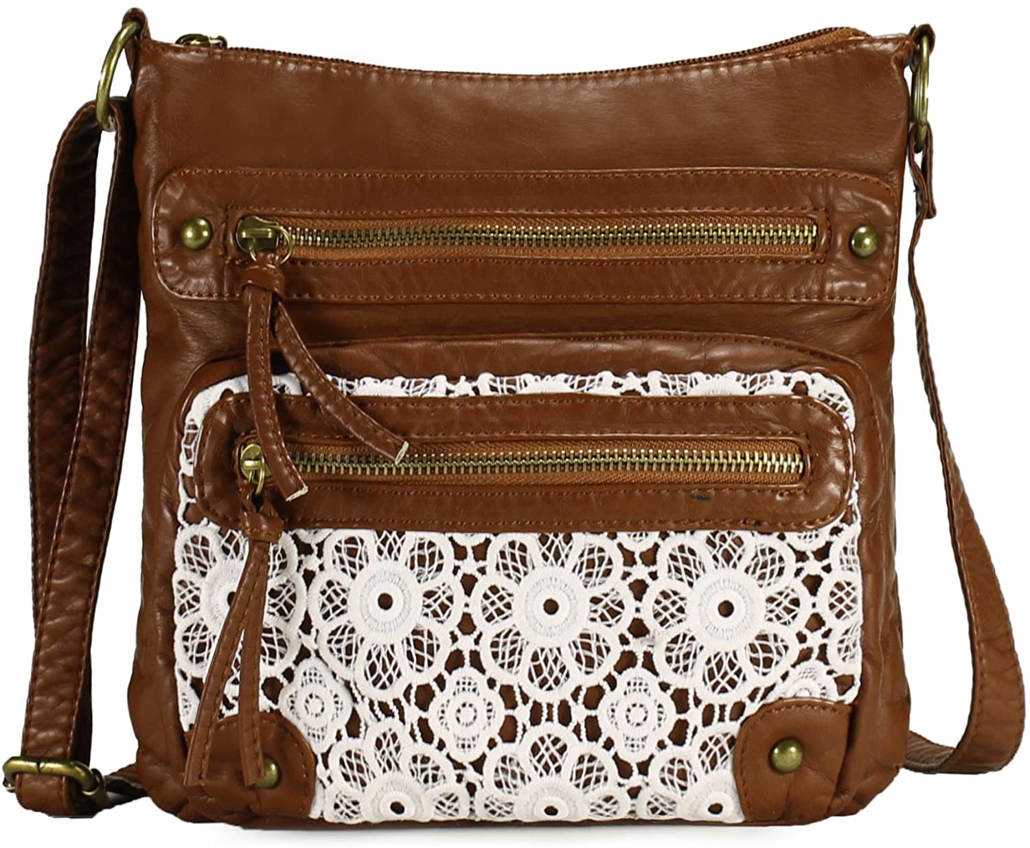 Price:$23.99 Scarleton Small Lace Crossbody Shoulder Bag for Women, Ultra Soft Washed Vegan Leather, Brown, H191204  Handbags   