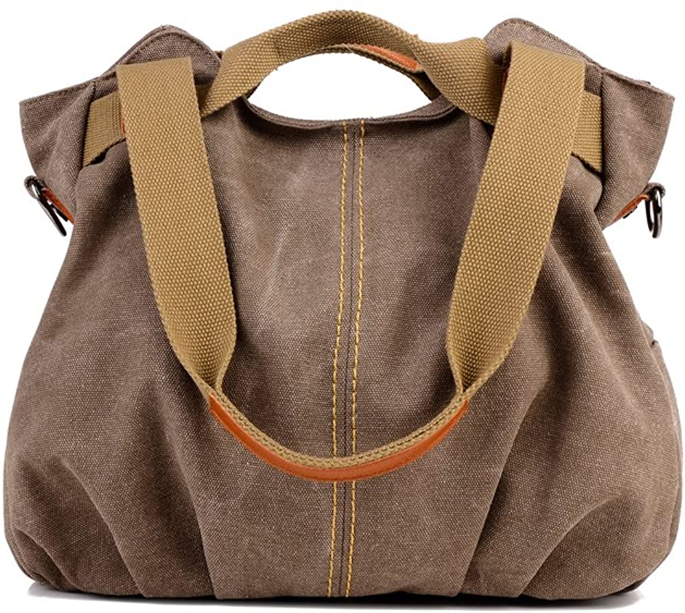 Price:$23.99    Chikencall Women Bags Casual Vintage Hobo Canvas Mulit-Pocket Daily Purse Top Handle Shoulder Tote Shopper Christmas Handbags Brown  Clothing
