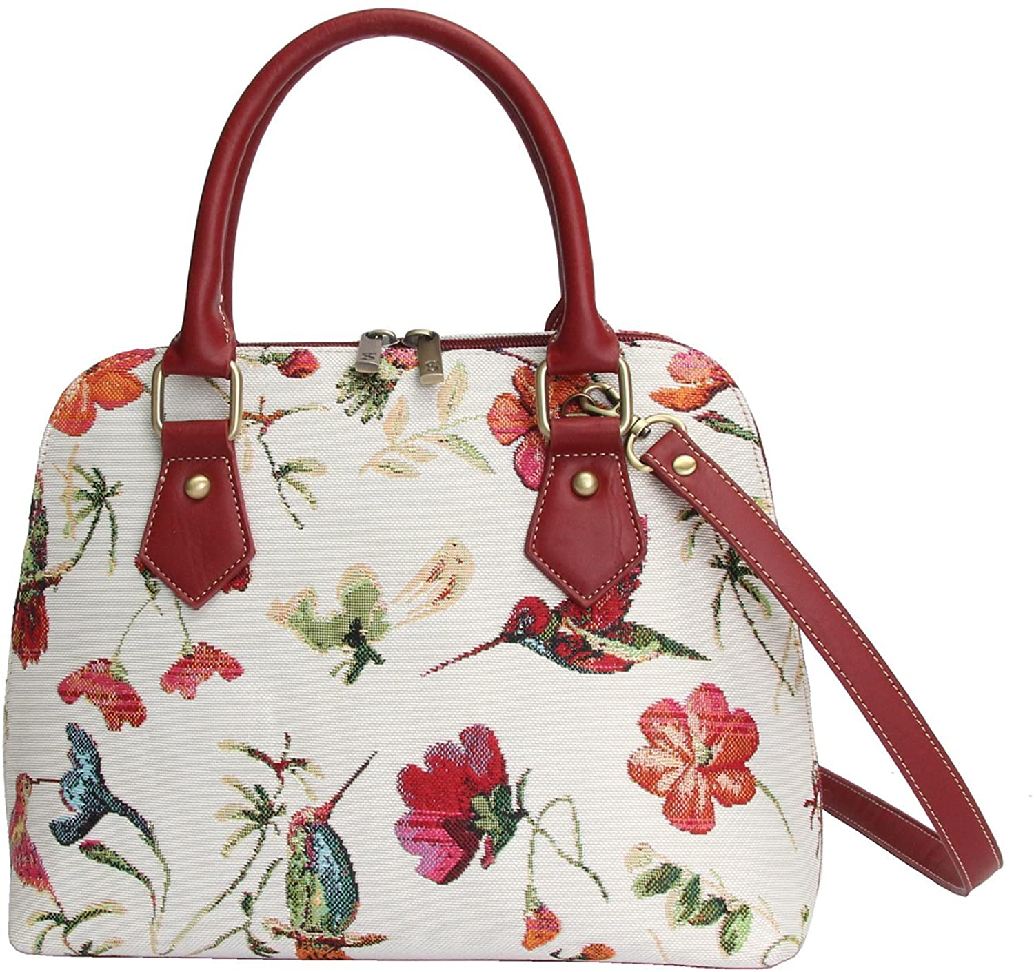 Price:$44.99 Signare Tapestry Handbag Satchel Bag Shoulder bag and Crossbody Bag and Purse for women with Hummingbird and Flower Design (CONV-HUMM)  Handbags   
