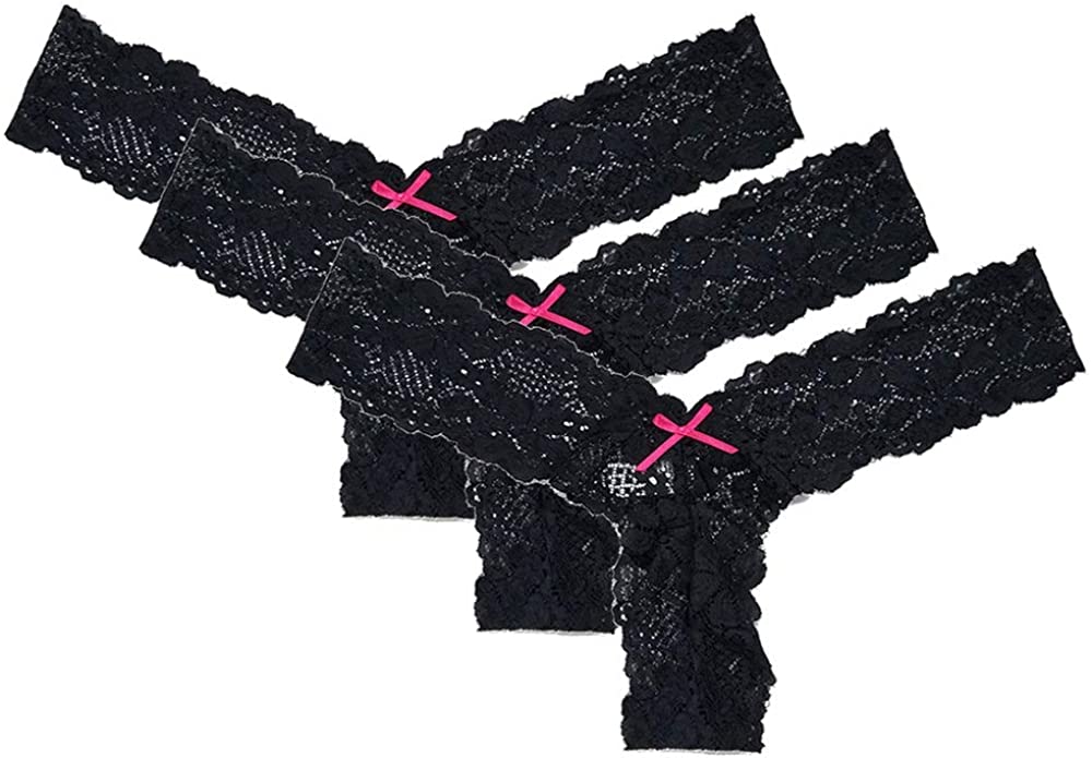 Price:$12.99    Women's Sexy Lace Thongs , See Through Panties Pack of 3 Black  Clothing