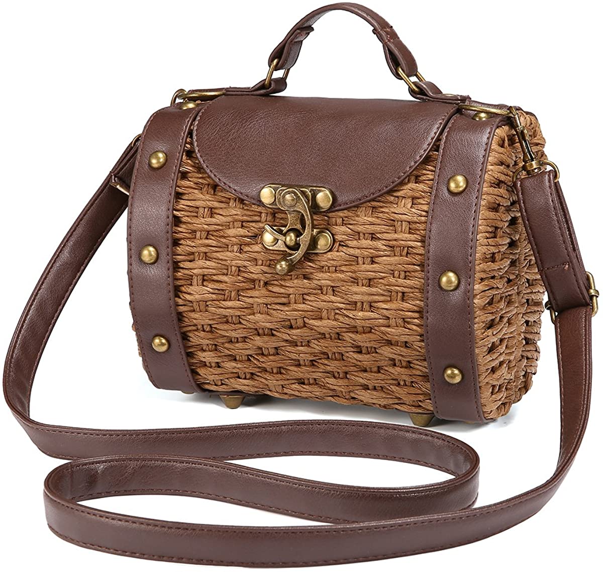 Price:$13.79    JOSEKO Top Handle Straw Bag, Womens Straw Handbag Shoulder Crossbody Bag Summer Beach Tote Purse  Clothing