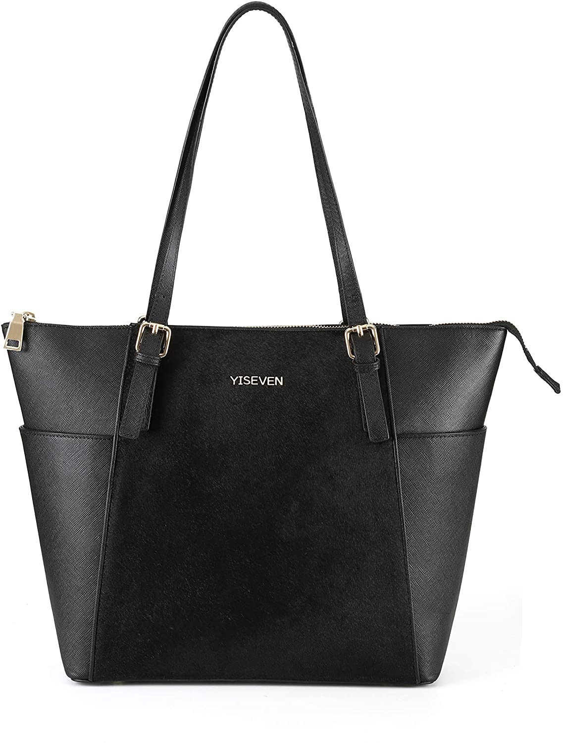 Price:$149.99    YISEVEN Womens Black Leather Handbag, Genuine Cowhide & Horse Hair  Clothing