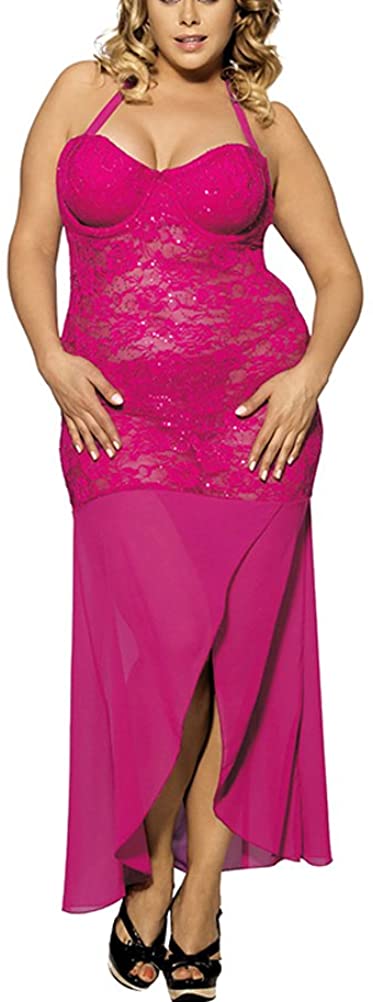 Price:$19.29 YAXIUFEN Women Lingerie Long Lace Dress Hollow Babydoll Halter Nightwear Fishtail Evening Dress at Amazon Women’s Clothing store