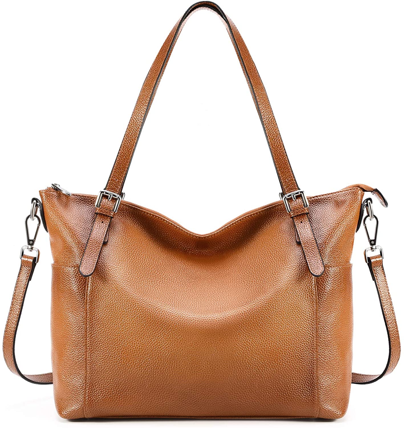 Price:$61.99    Kattee Women's Genuine Leather Handbags Large Top-Handle Tote Shoulder Purse Cross body Bag Brown  Clothing