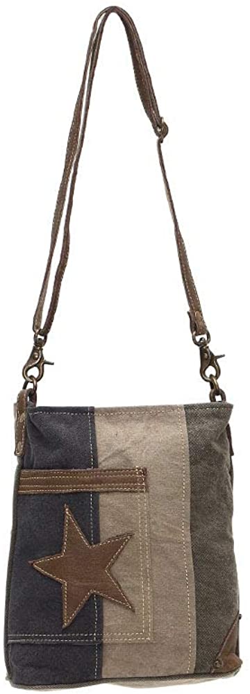 Price:$38.00 Myra Bags Star On Denim Upcycled Canvas Shoulder Bag S-0950  Handbags   