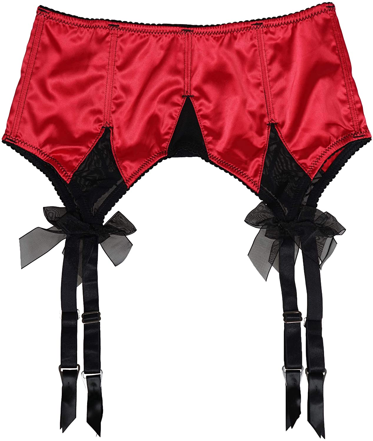 Price:$17.99    TVRtyle Women's Red Satin Sexy Wide Straps Big Bow Metal Clips Garter Belts for Stockings S511R  Clothing