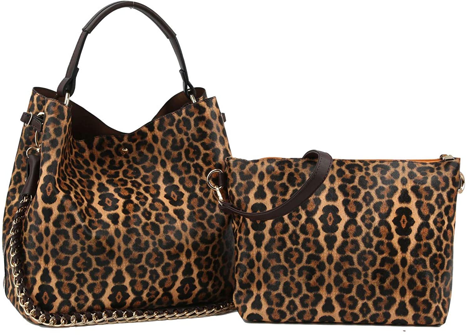 Price:$39.00    Handbag Republic Womens Fashion PU Designer Handbag Shoulder Bag Interlocking Chain Handle Stylish Tote (Leopard Brown)  Clothing