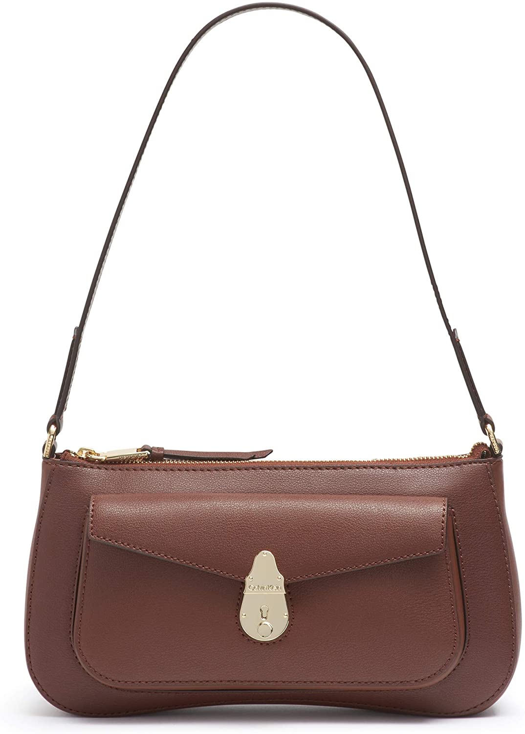 Price:$173.02 Calvin Klein Statement Series Lock Daytonna Leather Demi Shoulder Bag, WALNUT  Handbags   