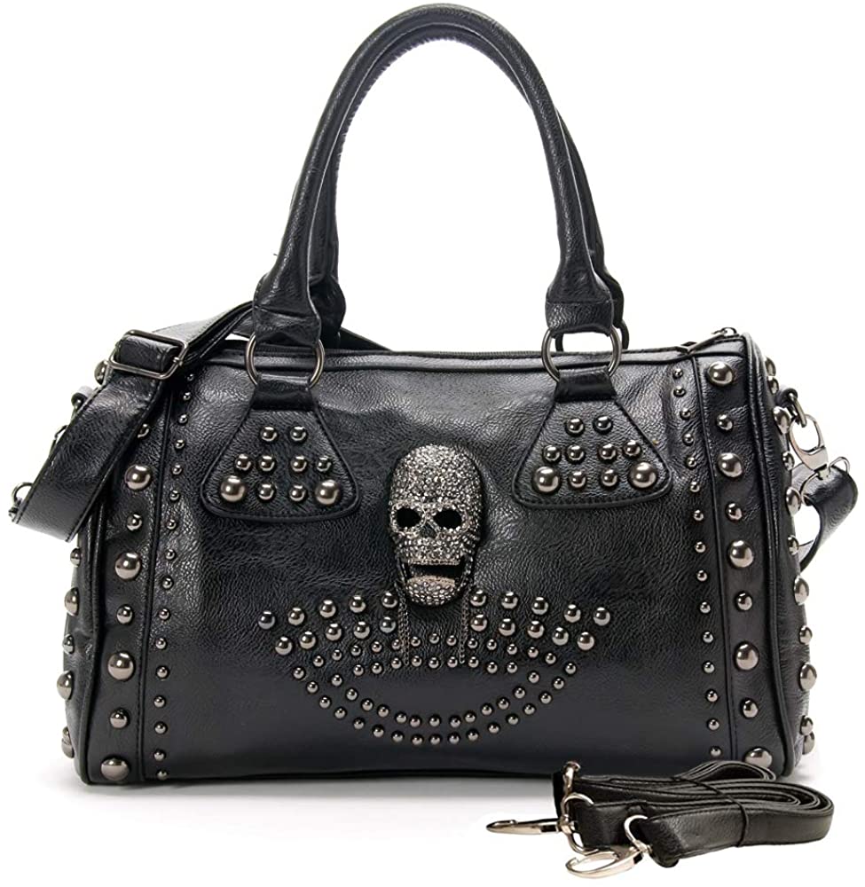 Price:$32.99    Chikencall Women Skull Tote Handbag PU Washed Leather Gothic Studded Rivet Purse Ladies Halloween Christmas Shoulder Bag  Clothing