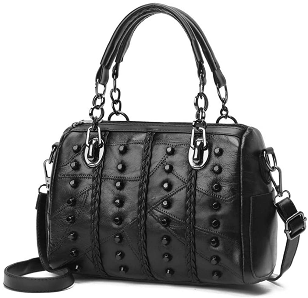 Price:$16.99    Women's Hobo Handbags, Studded Tote Purse Punk Bag Soft Leather Satchel Shoulder Bag, Round  Clothing
