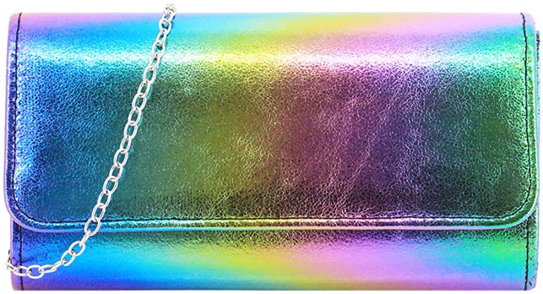 Price:$13.99 Gabrine Womens Hologram Holographic Evening Bag Shoulder Bag Crossbody Bag Handbag Clutch Purse for Wedding Party Prom(Multicolor)  Handbags   