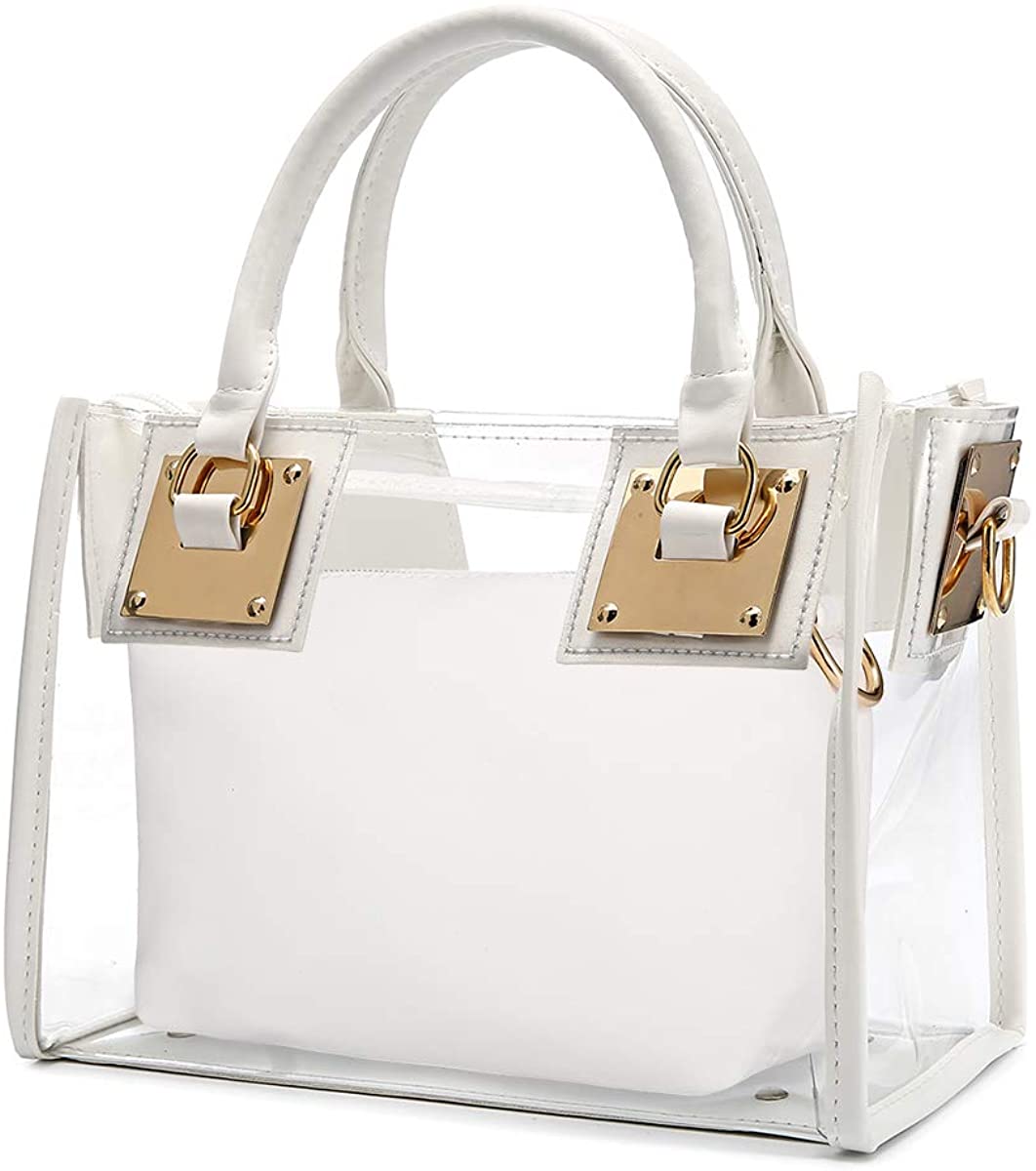 Price:$28.99    Clear Crossbody Handbags, OURBAG Fashion Women's Waterproof Clear Handbag Top Handle Shoulder Bag Transparent Purse White  Clothing