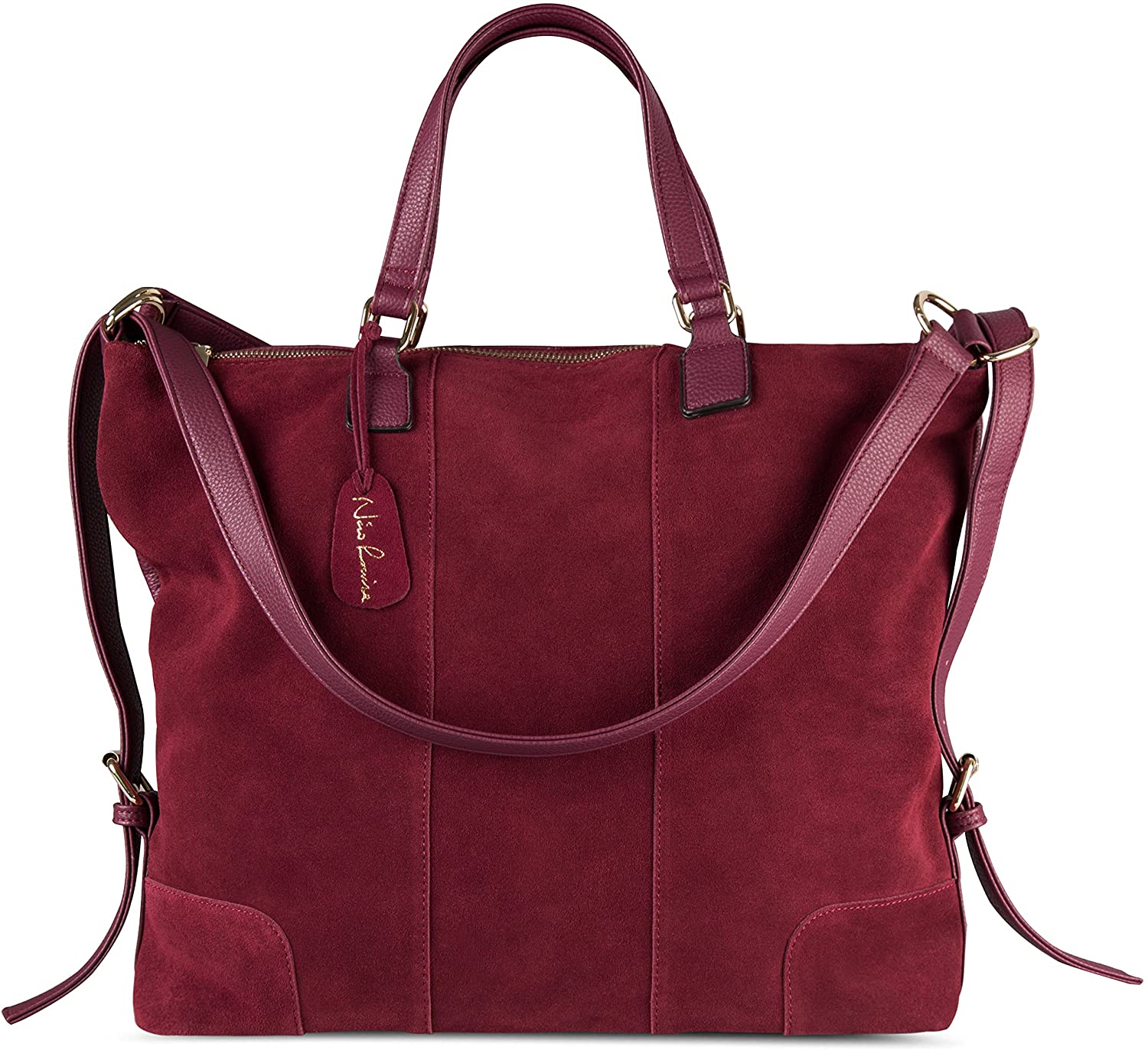 Price:$37.99    Nico Louise Women Real Split Suede Leather Shoulder Tote Bag Female Large Leisure Handbag (Burgundy)  Clothing