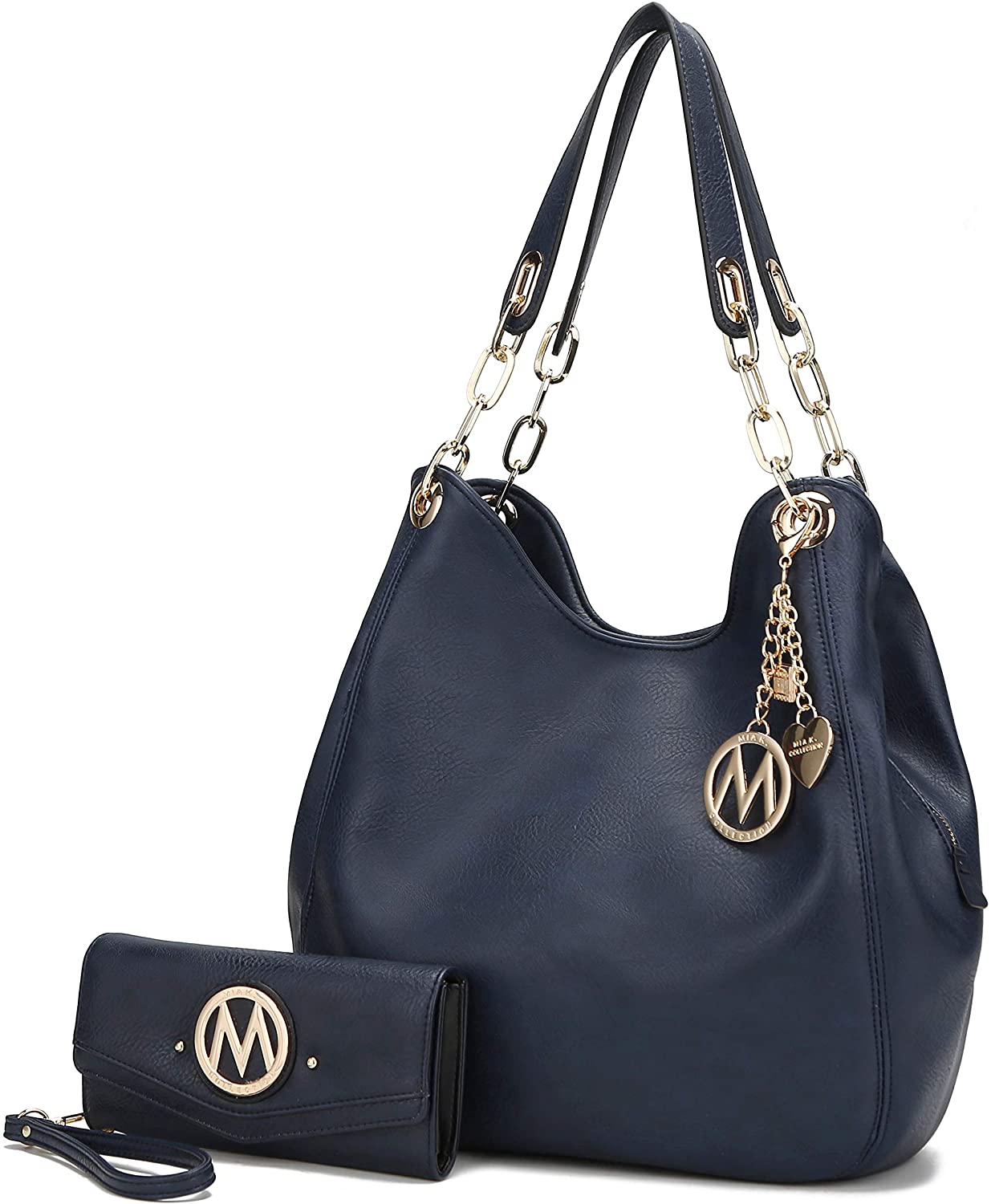 Price:$42.99    MKF Set Hobo Bag for Women & Wristlet Wallet – PU Leather Designer Handbag Purse – Shoulder Strap Lady Fashion Navy  Clothing