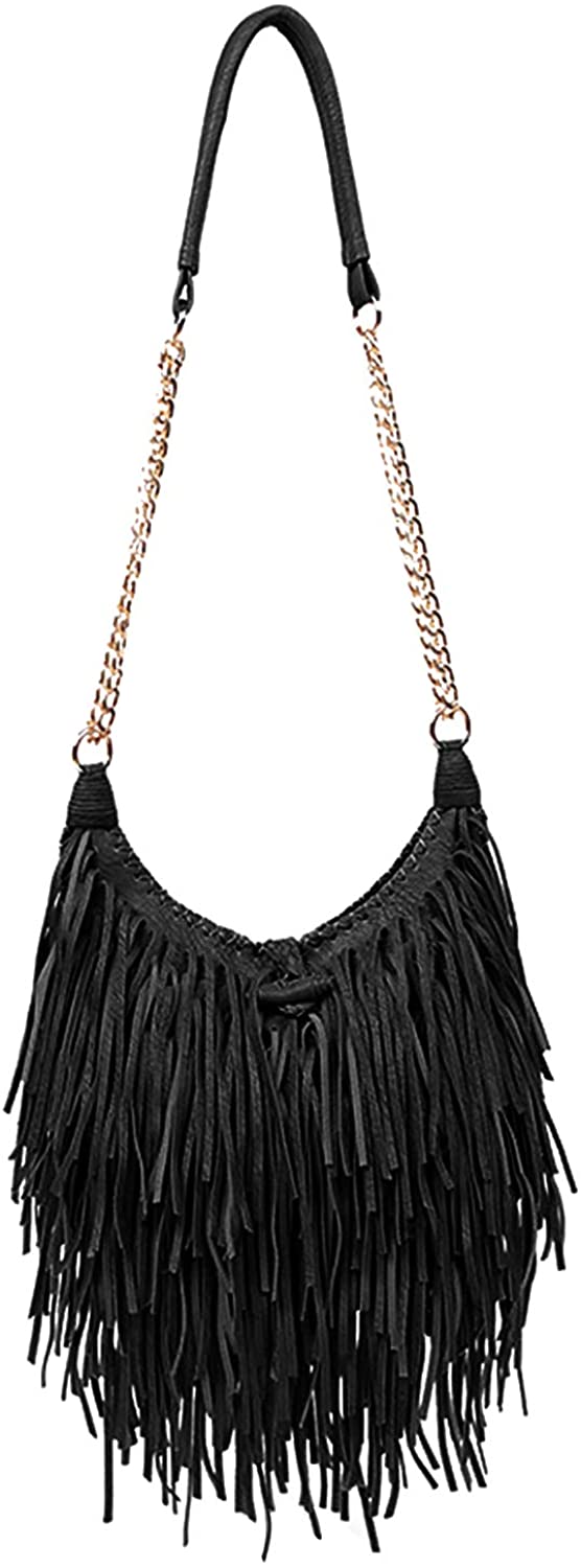 Price:$33.98 LUI SUI Women's Fashion Fringed Shoulder Bag Tassel Cross Body Bags (Black)  Handbags   