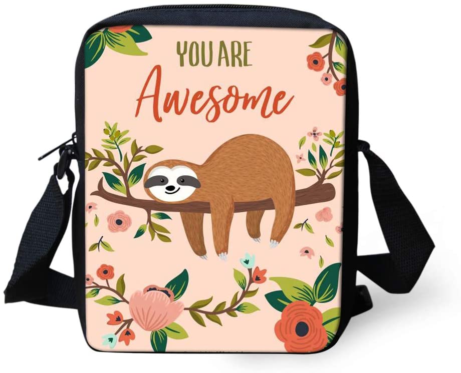 Price:$7.99    DREAMKAI Cute Sloth Flower Pink You Are Awesome Print Design Small Crossbody Bags for Womens Girls Shoulder Purse Handbag  Clothing