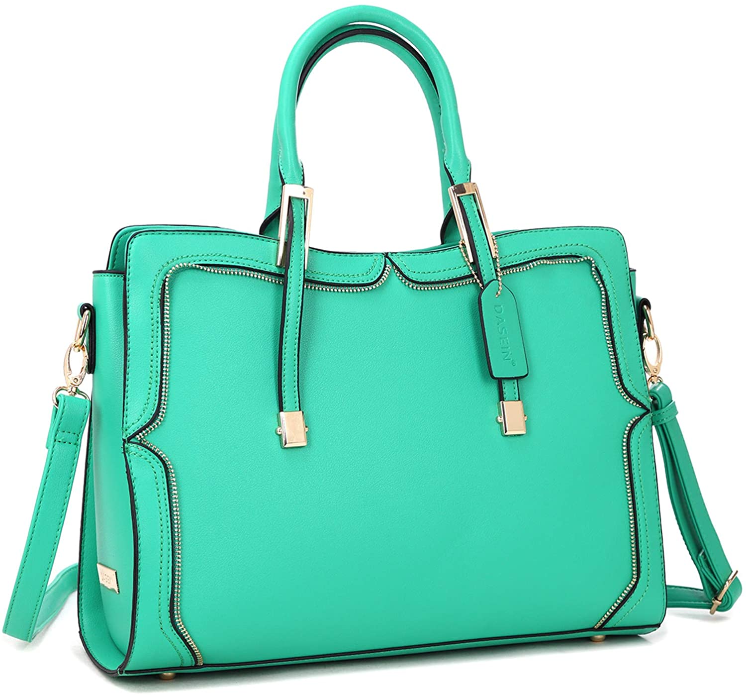 Price:$23.99 Top Handle Handbag Zip Purse Fashion Shoulder Bag Structured Work Bag for Women (green)  Handbags   