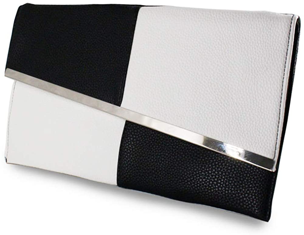Price:$19.80 Envelope Clutch Bag Crossbody of Chain Strap for Women Wedding & Party Handbag or Shoulder bag by HQSlife, White & Black, Medium  Handbags   