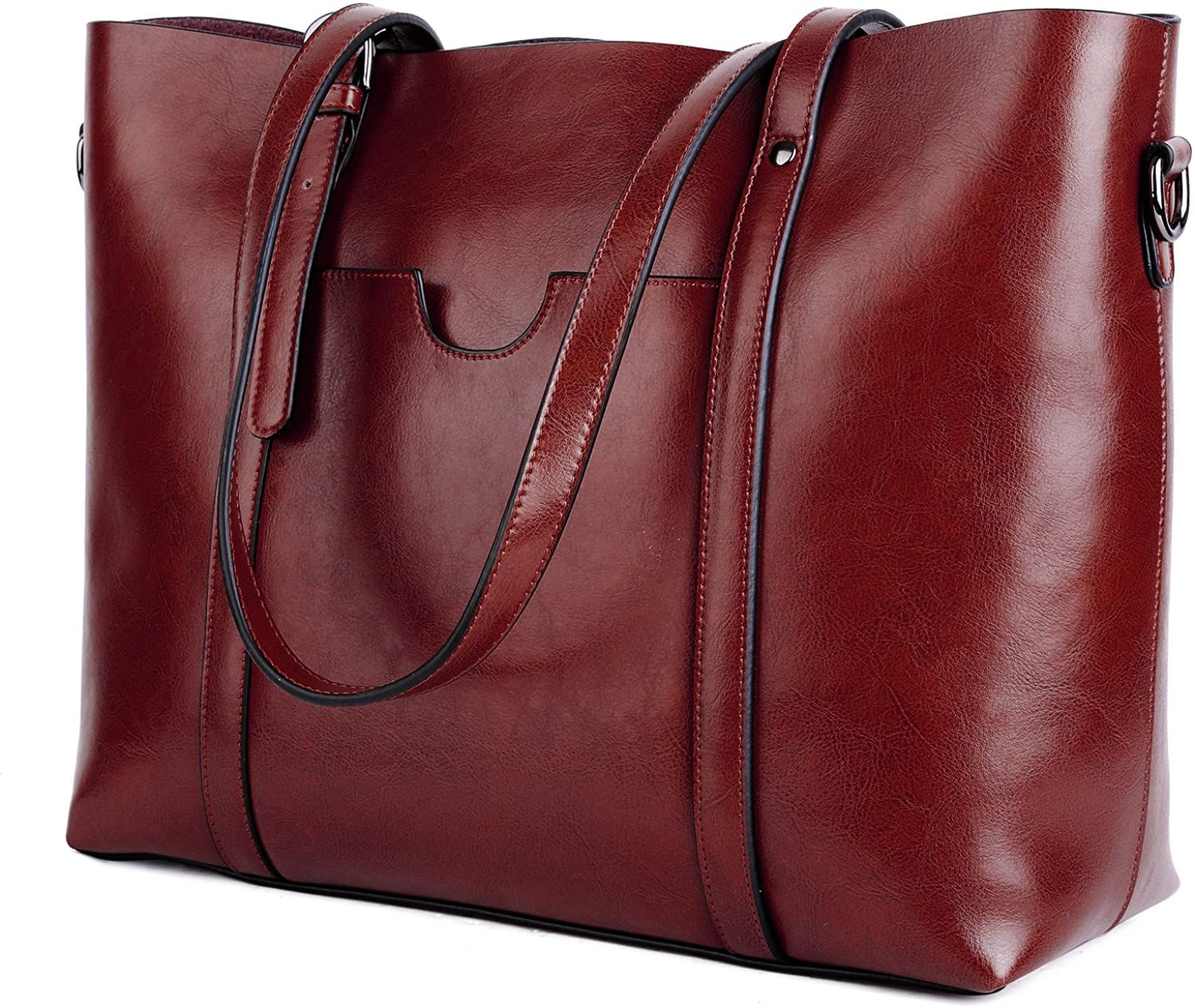 Price:$57.89    YALUXE Women's Vintage Style Soft Leather Work Tote Large Shoulder Bag Wine Red  Clothing