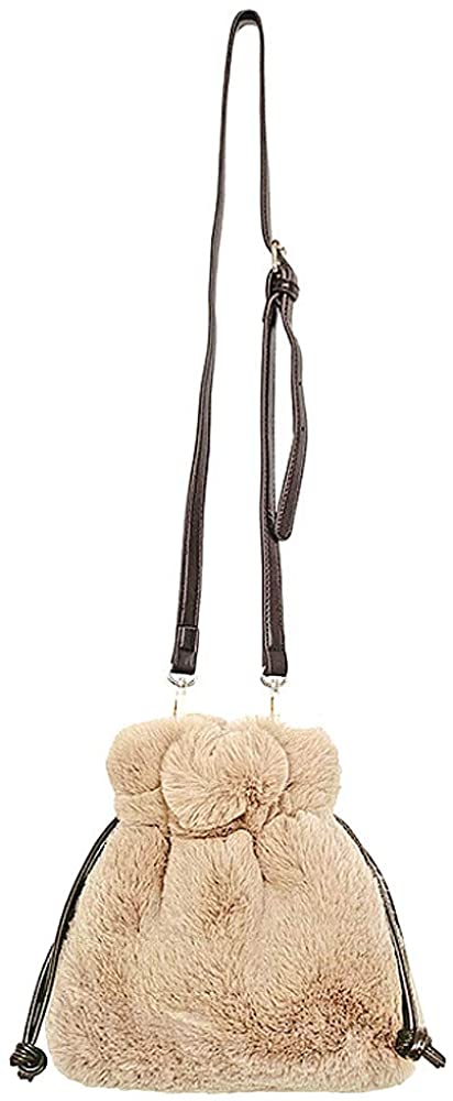 Price:$23.99    Heidi Women Faux Fur Bucket Shoulder Bag Drawstring Crossbody Bag Satchel Purse  Clothing