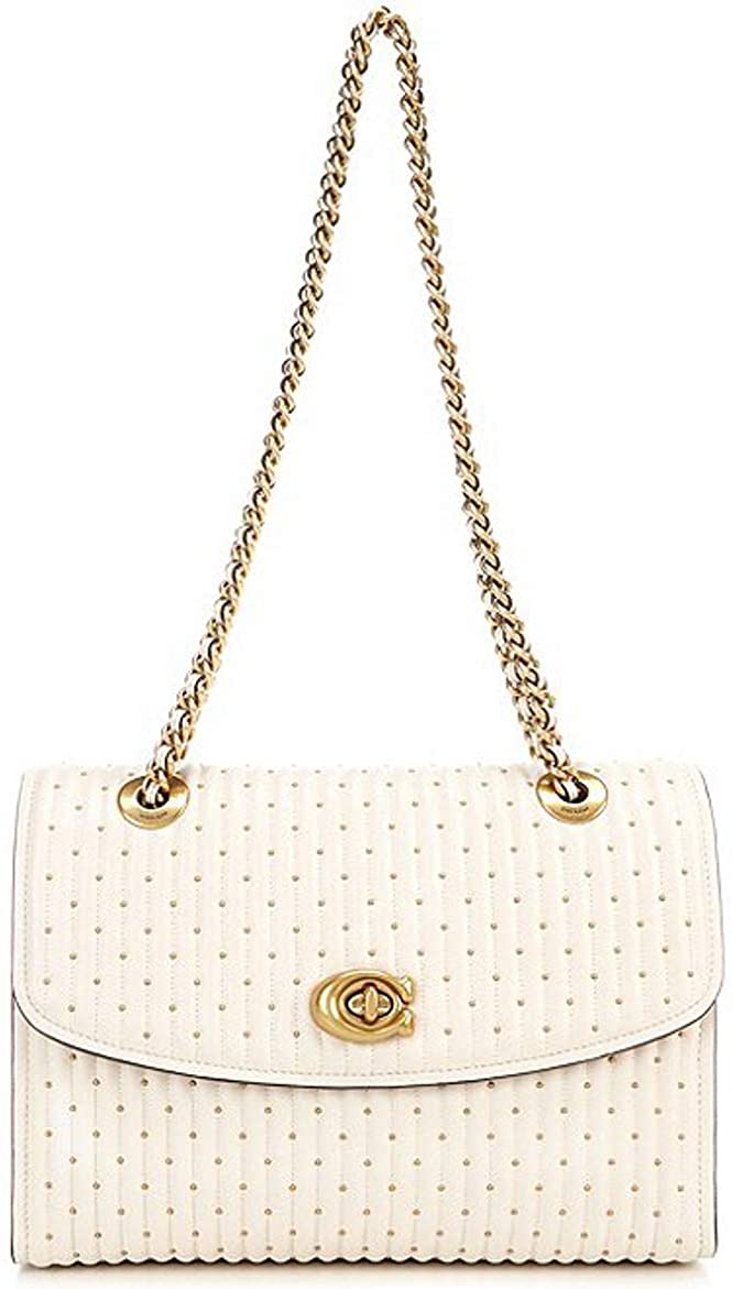 Price:$375.00 COACH Parker Quilted Riveted Shoulder Bag, Chalk/brass  Handbags   