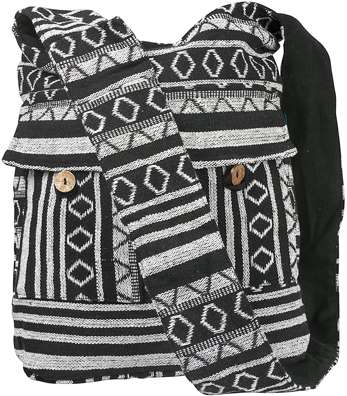 Price:$18.99 Tribe Azure Aztec Black White Woven Handmade Crossbody Hobo Women Shoulder Bag Sling Casual Large  Handbags   
