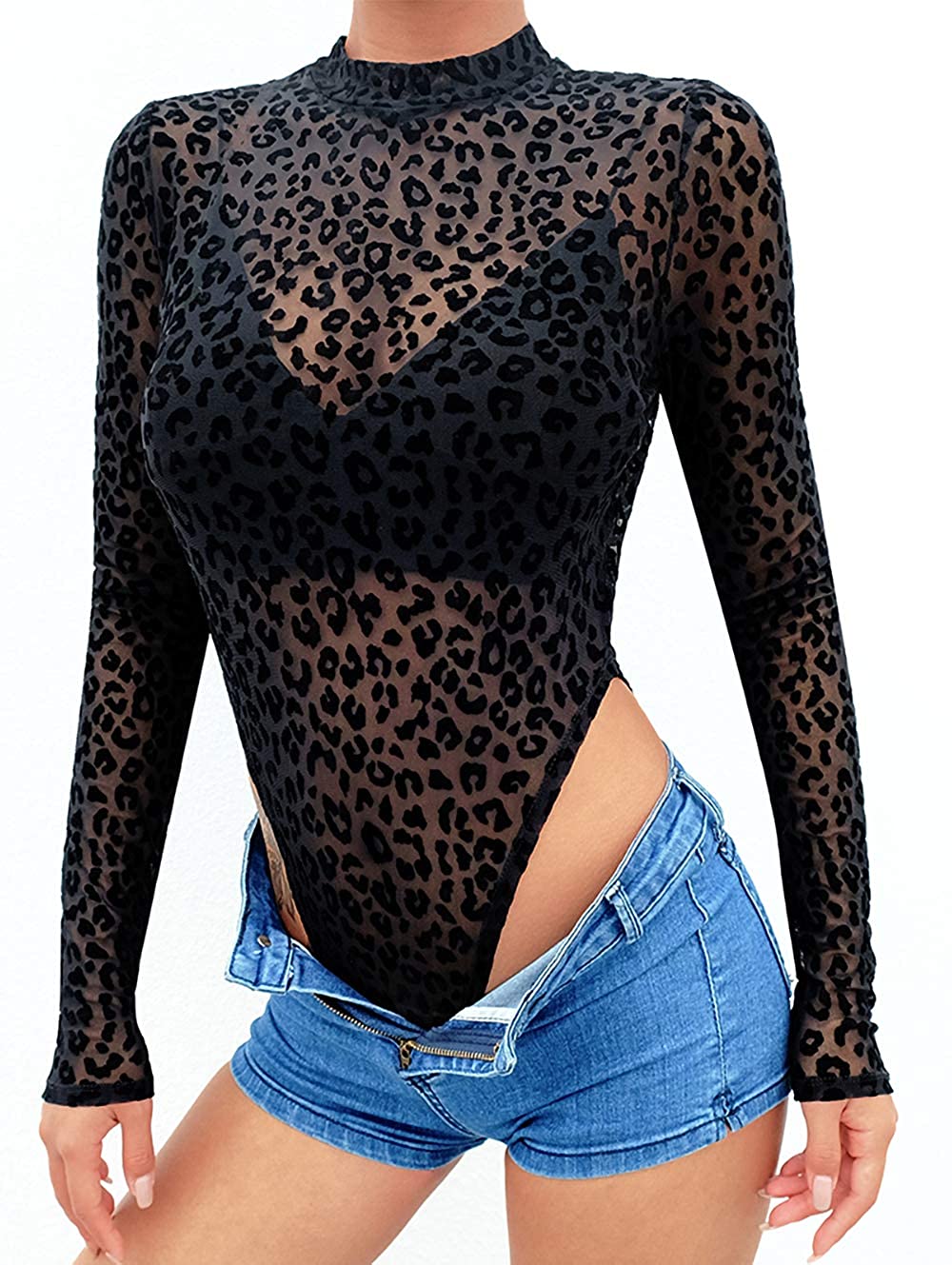 Price:$13.99 Snake Skin Print Blouse Womens Mock Neck See Through Sexy Crop Top Long Sleeve O-Neck Shirt Tops… at Amazon Women’s Clothing store